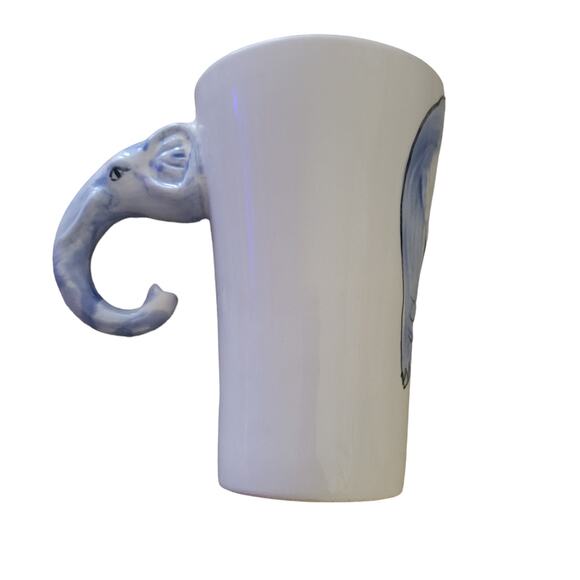 Unique Large White Cup Mug a Blue Elephant Head on the handle by Sherwood 3d - Picture 4 of 10
